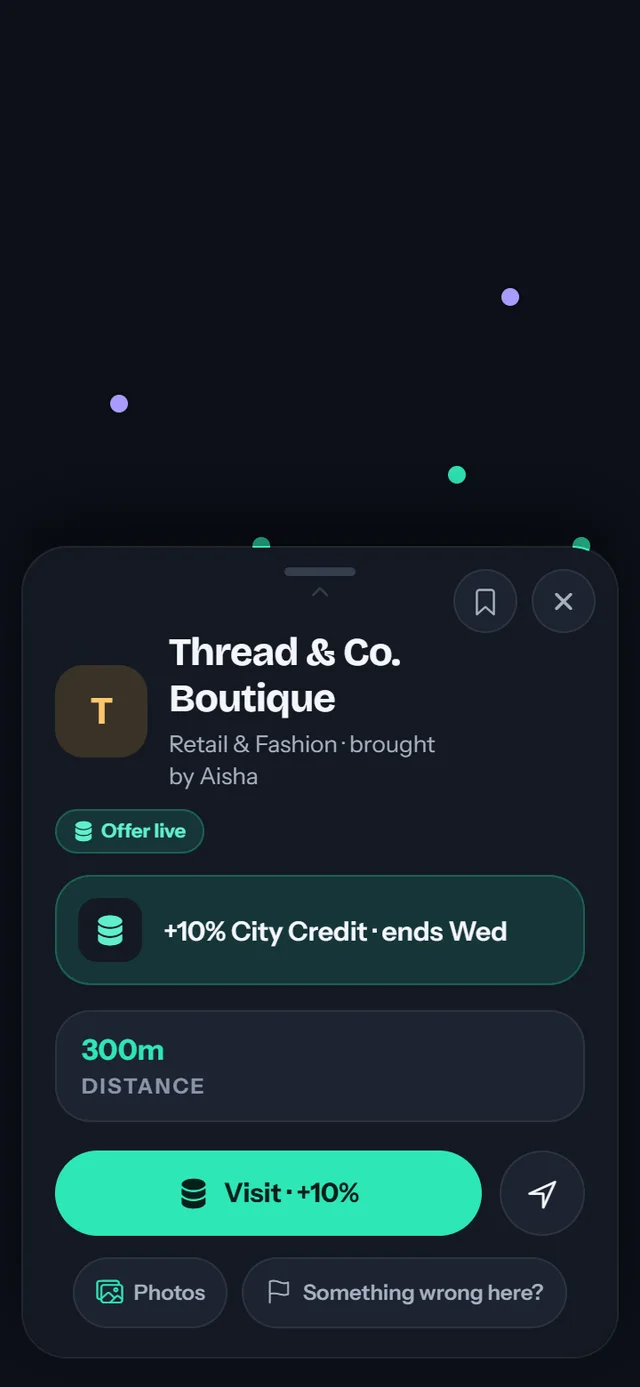 A boutique on the map with a City Credit offer